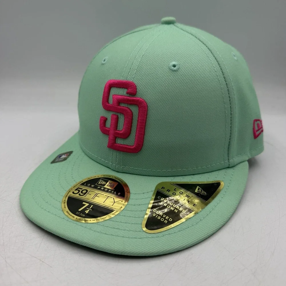 New Era 59Fifty San Diego Padres Hat Cap 7 1/4 Green Pink Low Profile MLB Fitted